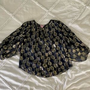Lilly Pulitzer navy and gold thread top